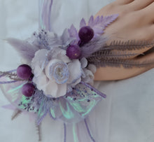 Load image into Gallery viewer, Preserved peony violet purple corsage metallic ribbon - School formal, prom, graduation, wedding