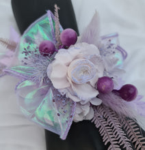 Load image into Gallery viewer, Preserved peony violet purple corsage metallic ribbon - School formal, prom, graduation, wedding