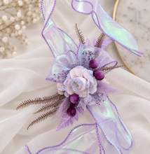 Load image into Gallery viewer, Preserved peony violet purple corsage metallic ribbon - School formal, prom, graduation, wedding