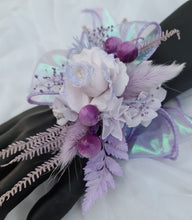 Load image into Gallery viewer, Preserved peony violet purple corsage metallic ribbon - School formal, prom, graduation, wedding