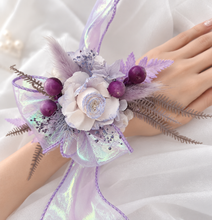 Load image into Gallery viewer, Preserved peony violet purple corsage metallic ribbon - School formal, prom, graduation, wedding