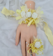Load image into Gallery viewer, Dainty Yellow corsage & buttonhole set - School formal, prom, graduation, wedding