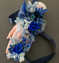 Load image into Gallery viewer, Preserved rose blue corsage & buttonhole set - School formal, prom, graduation, wedding