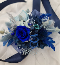 Load image into Gallery viewer, Preserved rose blue corsage & buttonhole set - School formal, prom, graduation, wedding