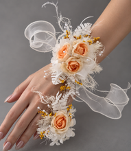 Load image into Gallery viewer, Elegant yellow / white corsage & buttonhole set w peony - School formal, prom, graduation, wedding