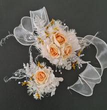 Load image into Gallery viewer, Elegant yellow / white corsage & buttonhole set w peony - School formal, prom, graduation, wedding