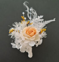 Load image into Gallery viewer, Elegant yellow / white corsage & buttonhole set w peony - School formal, prom, graduation, wedding