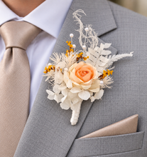 Load image into Gallery viewer, Elegant yellow / white corsage & buttonhole set w peony - School formal, prom, graduation, wedding