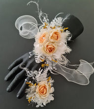 Load image into Gallery viewer, Elegant yellow / white corsage & buttonhole set w peony - School formal, prom, graduation, wedding