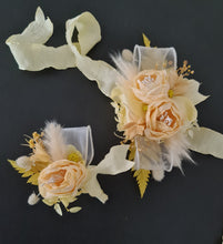 Load image into Gallery viewer, Yellow peony corsage & buttonhole set - School formal, prom, graduation, wedding