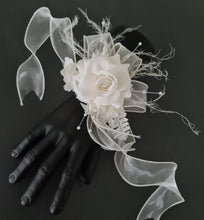 Load image into Gallery viewer, Sassy elegant white corsage & buttonhole set w pearls - School formal, prom, graduation, wedding