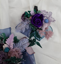 Load image into Gallery viewer, Multicoloured preserved flowers n crystals corsage & buttonhole set - School formal, prom, graduation, wedding