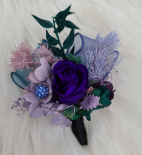Load image into Gallery viewer, Multicoloured preserved flowers n crystals corsage & buttonhole set - School formal, prom, graduation, wedding