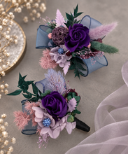 Load image into Gallery viewer, Multicoloured preserved flowers n crystals corsage & buttonhole set - School formal, prom, graduation, wedding