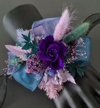 Load image into Gallery viewer, Multicoloured preserved flowers n crystals corsage & buttonhole set - School formal, prom, graduation, wedding