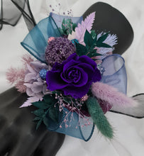 Load image into Gallery viewer, Multicoloured preserved flowers n crystals corsage & buttonhole set - School formal, prom, graduation, wedding