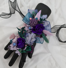 Load image into Gallery viewer, Multicoloured preserved flowers n crystals corsage & buttonhole set - School formal, prom, graduation, wedding