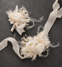 Load image into Gallery viewer, Boho Corsage & buttonhole set w peony - School formal, prom, graduation, wedding