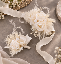Load image into Gallery viewer, Boho Corsage & buttonhole set w peony - School formal, prom, graduation, wedding