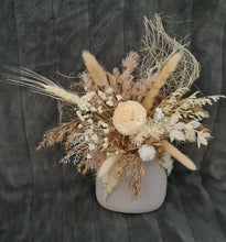 Load image into Gallery viewer, Boho preserved flowers cake topper w palm leaf