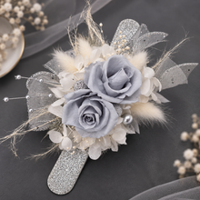 Load image into Gallery viewer, Preserved flowers snap lock corsage & buttonhole - silver, grey & white - School formal, prom, graduation, wedding