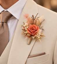 Load image into Gallery viewer, Rustic twigs preserved roses corsage & boutonniere set - School formal, prom, graduation, wedding