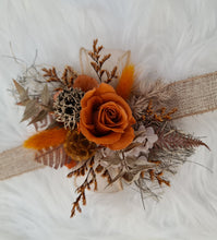 Load image into Gallery viewer, Orange gold rustic preserved flowers corsage & boutonniere set - School formal, prom, graduation, wedding