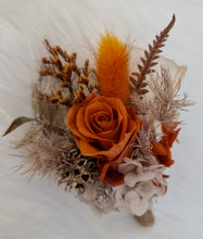 Load image into Gallery viewer, Orange gold rustic preserved flowers corsage & boutonniere set - School formal, prom, graduation, wedding
