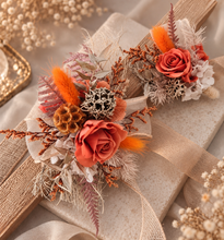 Load image into Gallery viewer, Orange gold rustic preserved flowers corsage & boutonniere set - School formal, prom, graduation, wedding