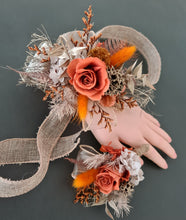 Load image into Gallery viewer, Orange gold rustic preserved flowers corsage & boutonniere set - School formal, prom, graduation, wedding