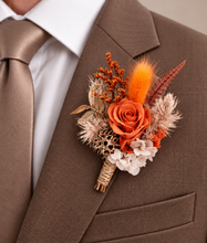 Load image into Gallery viewer, Orange gold rustic preserved flowers corsage & boutonniere set - School formal, prom, graduation, wedding