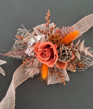 Load image into Gallery viewer, Orange gold rustic preserved flowers corsage & boutonniere set - School formal, prom, graduation, wedding