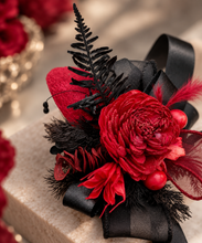 Load image into Gallery viewer, Burgundy black everlasting flowers corsage & boutonniere set - School formal, prom, graduation, wedding