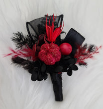 Load image into Gallery viewer, Burgundy black everlasting flowers corsage & boutonniere set - School formal, prom, graduation, wedding