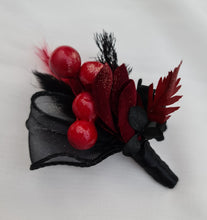 Load image into Gallery viewer, Burgundy & black w gold glitter corsage & buttonhole set - School formal, prom, graduation, wedding