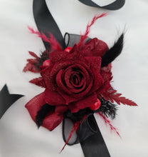 Load image into Gallery viewer, Burgundy & black w gold glitter corsage & buttonhole set - School formal, prom, graduation, wedding