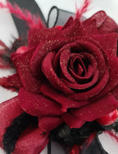 Load image into Gallery viewer, Burgundy & black w gold glitter corsage & buttonhole set - School formal, prom, graduation, wedding