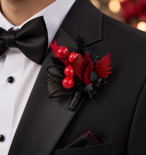 Load image into Gallery viewer, Burgundy & black w gold glitter corsage & buttonhole set - School formal, prom, graduation, wedding