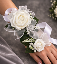 Load image into Gallery viewer, Green & white corsage & buttonhole set Style 1 - School formal, prom, graduation, wedding