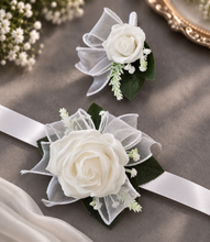 Load image into Gallery viewer, Green & white corsage & buttonhole set Style 1 - School formal, prom, graduation, wedding