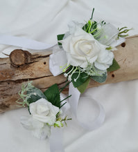Load image into Gallery viewer, Green & white corsage & buttonhole set Style 2 - School formal, prom, graduation, wedding