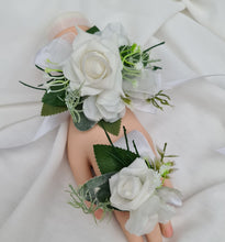 Load image into Gallery viewer, Green & white corsage & buttonhole set Style 2 - School formal, prom, graduation, wedding