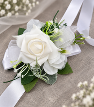 Load image into Gallery viewer, Green & white corsage & buttonhole set Style 2 - School formal, prom, graduation, wedding