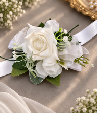 Load image into Gallery viewer, Green & white corsage & buttonhole set Style 2 - School formal, prom, graduation, wedding