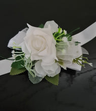 Load image into Gallery viewer, Green & white corsage & buttonhole set Style 2 - School formal, prom, graduation, wedding