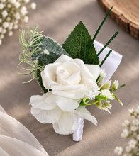 Load image into Gallery viewer, Green & white corsage & buttonhole set Style 2 - School formal, prom, graduation, wedding