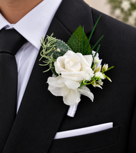 Load image into Gallery viewer, Green & white corsage & buttonhole set Style 2 - School formal, prom, graduation, wedding