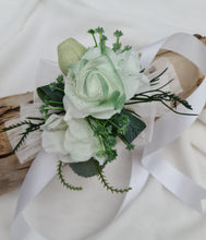 Load image into Gallery viewer, Green & white corsage & buttonhole set Style 3 - School formal, prom, graduation, wedding
