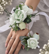 Load image into Gallery viewer, Green & white corsage & buttonhole set Style 3 - School formal, prom, graduation, wedding