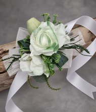 Load image into Gallery viewer, Green & white corsage & buttonhole set Style 3 - School formal, prom, graduation, wedding